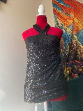 Windsor Black Sequin Halter Tank Top